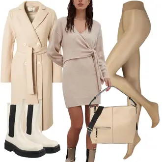 Outfit Inspo Schule mit Beige/Weiß/Creme Gummistiefelette/Chelsea Boot/Lammfell Stiefel/Lederjacke/Gummistiefel/Klassischer Stiefel Raid "Das coolste Outfit Inspo"Look: Wasen, Konzert, Schule