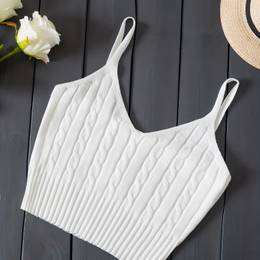 Valentine's Day Knitted Cami Crop Top, Versatile Sleeveless Casual Top For , Women's Clothing