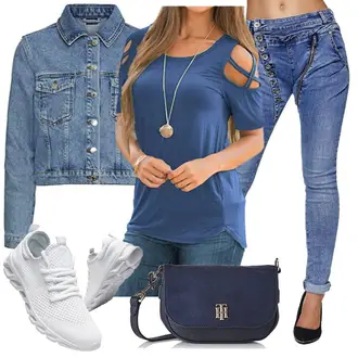 Eine Schulter Outfit mit Dunkelblau Bluse/Tuniken-Shirt/SchlupfBluse/Kurzarm-Tunika/Bluse Oberteil/KurzarmBluse/Einfarbige Bluse LIOFOER "Frühlings Outfit"