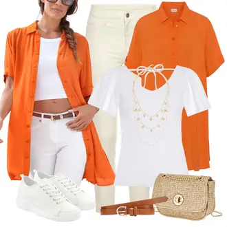 Outfit mit Orange Strand-Tunika/Strand Shirt/Strandtuniken/Strandtop Lascana "Modischer Sommer Look"