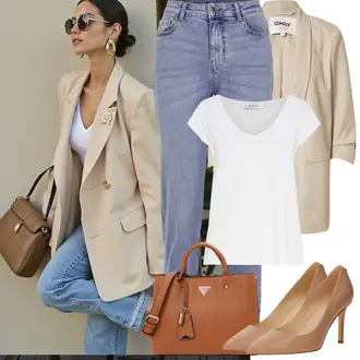 Outfity s "mom" džínami Vysoký Pas s Světle modrá Mom Jean/Dad Džíny/Boyfriend Džínové kalhoty/High Waist Džínové Kalhoty/Navlékací džíny/Zužující se Džíny/Girlfriend Džíny/Kožená Pánská Bund/Vintage džíny/Zkrácené Džíny Pieces "Jarní Outfit"