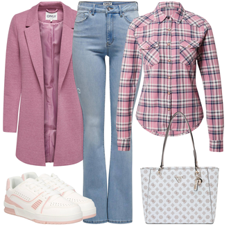 Retro Outfit sa Svjetloplava Muška majica/Traperice s Prorezom/High Waist Traperice/Trapez Traperice Only "Jesenski outfiti"Look: Rap, Stil, Disko, 70-ich, cool, Retro, klasický