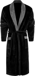 LitaLente Kamerjas fleece - sjaalkraag - Zwart - maat L/XL - Unisex Badjas - Badjas Voor hem & haar - Unisex Badjas - Unisex Kamerjas