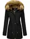 YXP Damen Winter verdicken Militär Parka Jacke Warmer Fleece Baumwollmantel mit Pelzkapuze (Schwarz,M)