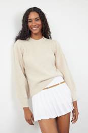 Stone Soft Textured Crew Neck Knitwear Sweater