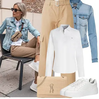 S remenom Outfit sa Kaki/Bež Cargo traperice B.young "Proljetni Outfit"