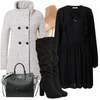 Wasserfall-Ausschnitt Outfit mit Grau/Braun/Beige Bouclé Mantel/Strickfleece Mantel/Strickmantel/Wollfleece Mantel/Wintermantel Wollmantel Only "Outfit für den Herbst"