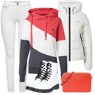Outfit sa Bijela/Krem Gležnjača na Vezanje/Borbena Čizma/Klasična čizmica Dockers by Gerli "Zimski outfit"
