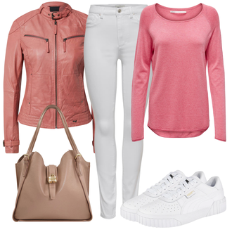 Outfit mit Rosa/Rot Mantel/Bikerjacke/KunstLederjacke/Jacke mit Seitlichem Reißverschluss/Lederjacke/Motorradjacke/Reitjacke Maze "Freizeit Bekleidung"