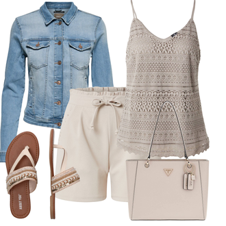 Outfit mit Beige/Khaki/Braun Short Große Größe/Baggy Short/Bermuda/Chino Shorts/Leinen-short/Musselin Shorts/Paperbag-Shorts/Kurze Hose/Sweatshorts JdY "Sommer Look für modische Frauen"