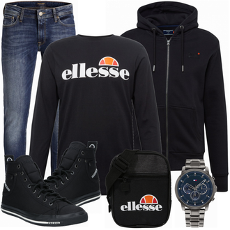 Outfit mit Schwarz Hoodie Superdry "Praktischer Look"