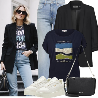 Outfit mit Hellblau Dad Jeans/Wide Leg Jean/Vintage Jeans/Cropped Jeans/Jeans mit Loch/Jeans-Culotte/Jeans mit Schlitz Only "Modisches Frühlingsoutfit"