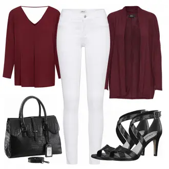 Outfit mit Weiß/Schwarz/Braun Bluse mit Lochstickerei/Bluse Oberteil/Kinderspielzeug/Schößchen­bluse/Verspielte Bluse/Volantbluse/Damen 7/8-Länge Jeans/Cropped Jeans/Schlaghose Jeans/Jeans-Culotte/Bundfaltenjeans/Formelles Hemd/Wide Leg Jean Only "Nora"