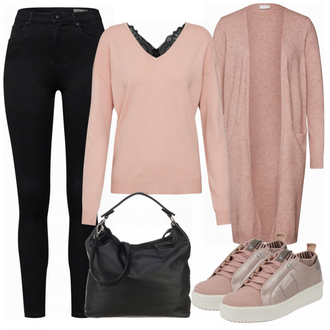 Outfit mit Schwarz Lederjacke/Cord Legging/High Waist Legging/Strick Legging/Gefütterte Leggings/Lederjacke/Thermohose/Treggings/Warme Leggings/Biker Jeans/Thermojeans VERO MODA "VERO MODA"