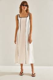 Women's Piping Detailed Lined Linen Dress