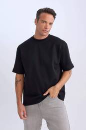 Oversize Wide Pattern Crew Neck Heavy Fabric Basic Plain Short Sleeve T-Shirt