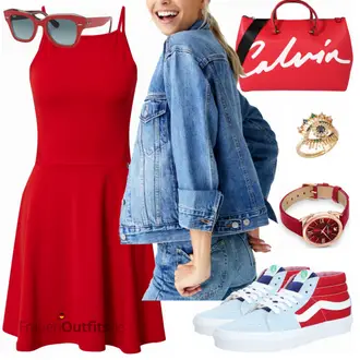 Outfit mit Rot/Dunkelrot/Rosa Kleid Große Größe/Tunika/Tenniskleid/SkaterKleid/Jerseykleid/Fit & Flare Kleid/Ärmelloses Kleid/A-Linien Kleid Only "Schönes Freizeit Outfit"