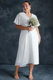 Curve White Satin Double Breasted Woven Bridal/Elegant/Evening/Wedding Dress