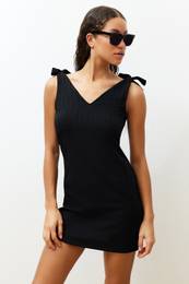 Black Mini Woven Tie Beach Dress