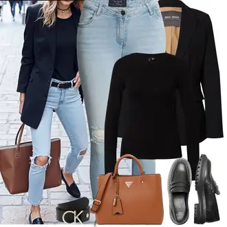 Jeans Outfits Skinny mit Hellblau Lederjacke/Ankle Boot/Cropped Jeans/Jeans mit Schlitz/Jeans mit Loch/Push up Jeans/Leather jackets Noisy may "Frühling outfit"