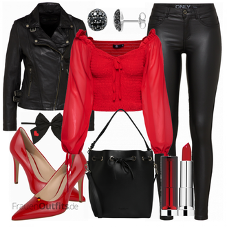 Outfit mit Rot High Heel Högl "Missguided Bluse"