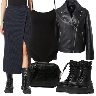 Biker Outfit mit Schwarz/DunkelBlau/Blau Mantel/Bikerjacke/Lederjacke/KunstLederjacke/Vintage Lederjacke/Leder Bomberjacke/Motorradjacke/Jacke mit Seitlichem Reißverschluss GAP "Perfekt für den Herbst"