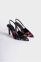 Women's Open Back Pointed Toe High Heeled Floral Patterned Shoes