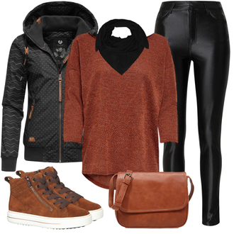 Slouchy Kaschmir Outfit mit Schwarz Hut Bandana Zwillingsherz "Lässiger Freizeit Look"