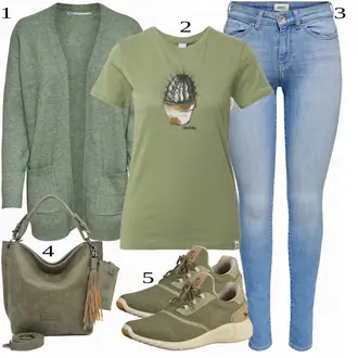 Outfit sa Siva/Zeleno Pletenina Kardigan Only "Stil Ulične Odjeće"