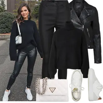 tenues avec Noir Veste de Moto/Veste en Cuir Veste en Simili Cuir/Veste en Cuir/Veste de Motard SELECTED FEMME "Tenue de printemps"