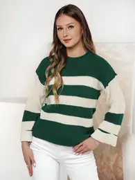 Sweter damski LINEZZA zielono-biay