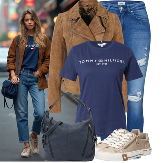 Outfit sa Plava/Tamnoplava Torba Torbica/Torba Za Preko Ramena/Veliki džep/Torba za nošenje Tom Tailor "Outfit za svaki dan"