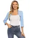 Damen Bolero Kurze 3/4 Ärmel Strickjacke Schulterjacke Shrug Top Elegant Leichte Cardigan Casual Top Hellblau,M