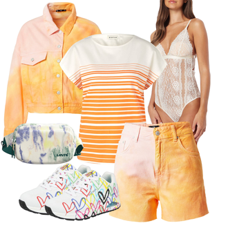 Outfit s Oranžová/Růžová/Žlutá Vysoký pas kraťasy/Bermuda/Mušelínové Šortky/Lněný kraťas/Džínový Šortky/Chino kraťasy/Šortky LTB "Sportovní letní outfity"