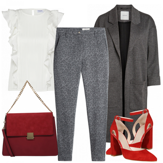 Outfit mit Grau/Hellgrau/Dunkelgrau Übergangsmantel/Bouclé Mantel/Kaschmir Mantel/Lodenmantel/Langer Mantel/Midi Mantel/Oversize Mantel/Tweed Mantel/Wollmantel/Wintermantel Wollmantel Pieces "Leo"
