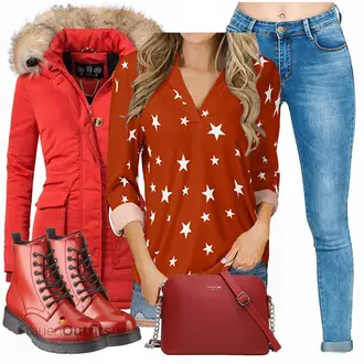 Outfit mit Rosa Stiefel Tom Tailor "Auffälliger Look für den Herbst"