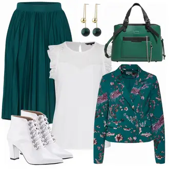 Business Outfits Sommer mit Dunkelgrün/Grün/Türkis Short Große Größe/Kleid Große Größe/50 Jahre Rock/80er Rock/Wadenlanger Rock/Christlicher Rock/Italienischer Rock/Midirock/Moderne Rock/Standesamt Rock/Kurzer Faltenrock About You "About You Rock"