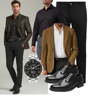 Outfit mit Schwarz Bügelfreies Hemd/Businesshemd Seidensticker "Business Outfit"