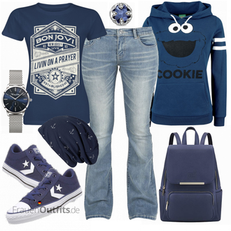 Warme Outfit mit Dunkelblau/Blau/Hellblau Kopfbedeckung/Hut Mütze/Bandana Caripe "Cookie Sweet"