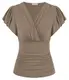GRACE KARIN Damen V-Ausschnitt Bluse Kurzarm Einfarbig Slim Fit Plissee-Tops Tunika Blusen Blau XL Hellbraun XL
