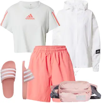 Feine Outfit mit Rosa Sandalen Bequem/Plateau Flip Flop/Pantoffel/Schaftsandale/Hausschuh/Sommer Schuh/Sommer Sneaker Adidas Originals "Sportliche Bekleidung"Look: Feine