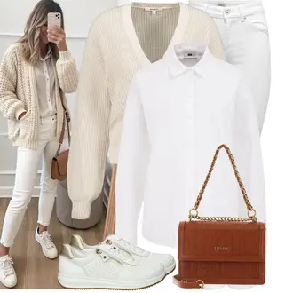 Outfit met wit/Crème Blouse met Lange Mouwen/Lange Blouse WE Fashion "Modieuze lente-outfit"