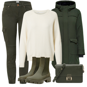 Camouflage Outfit mit Dunkelgrün/Grün Parka große Größe/Duffle Mantel/Goretex Mantel/Kapuzenmantel/Lodenmantel/Outdoormantel/Parka/Regenmantel/Regenmantel & Funktionsmantel/Scuba-Mantel/Softshell Mantel/Übergangsmantel/Wintermantel Only "Herbstlicher Look"