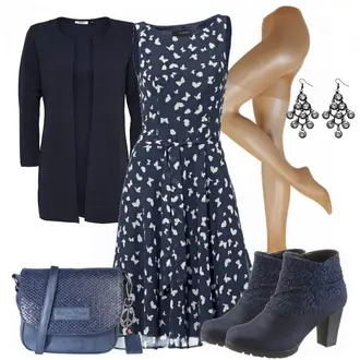 Outfit mit Dunkelblau/Blau Kleid Große Größe/Polka Dot-Kleid/Sommerkleid/50er Jahre Kleid/Ärmelloses Kleid/A-Linien Kleid/Bedrucktes Kleid/Fit & Flare Kleid Heine "Butterfly"