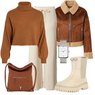 Braut Outfit mit Beige/Khaki Chelsea Boot/Lederjacke/Biker Boot/Klassischer Stiefel/Flache Stiefelette/Gummistiefelette/Gummistiefel Bronx "Herbstlicher Look"