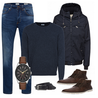 Outfit mit Blau Stiefel Rieker "Rieker"