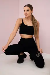 Striped top set with a blouse in black