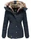 Marikoo Damen Winter Jacke Stepp Parka Mantel Kunstfell warm gefüttert Nekoo XS-XXL (XS, Navy)