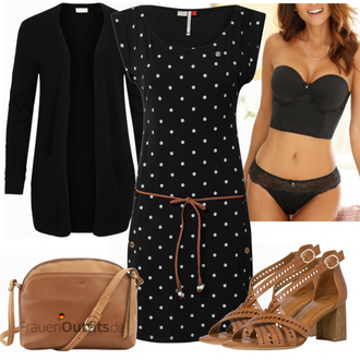 Midi Outfit mit Schwarz Kleid Große Größe/Tunika/Kleid mit Gürtel/Polka Dot-Kleid Ragwear "Leichte Frühlings Outfits"