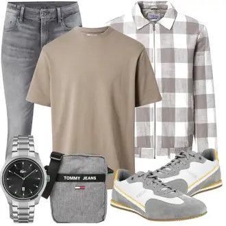 Outfit mit Hellgrau/Grau Girlfriend Jeans/Straight Leg Jean/Winterjacke/Biker Jeans/Low Rise Jean/Regular-Fit Jeans/Leder Schuhe/Tapered-Jeans/Herren Lederjacke/Lederjacke/Slim Fit Jeans G-Star Raw "Alltags Outfit"